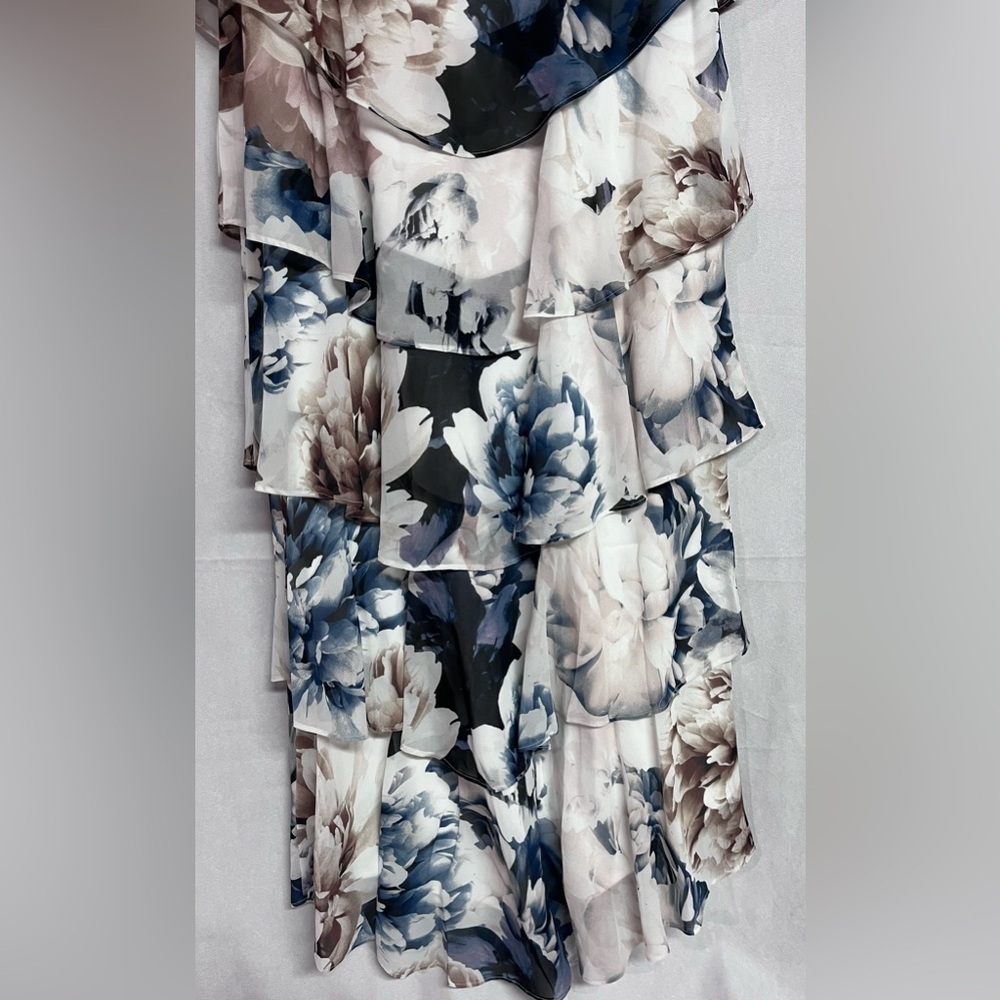 SLNY Floral Short Sleeve Tiered Chiffon Cocktail Dress Size 8 NWT - Picture 5 of 5